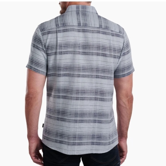 KUHL Skorpio Cotton Linen Blend Button Down Short Sleeve Plaid Gray Shirt S - Picture 14 of 16
